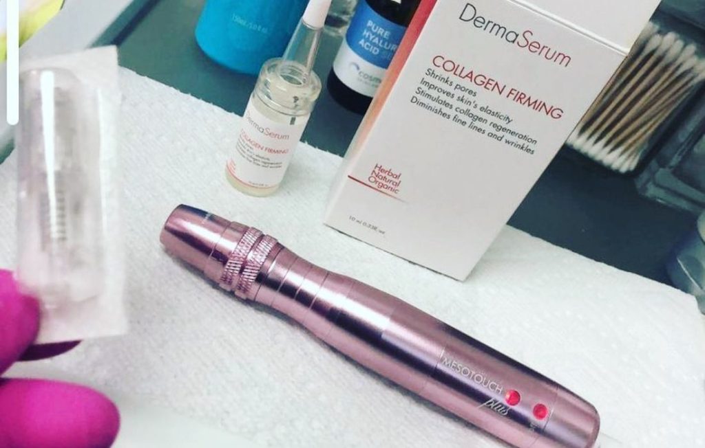 Microneedling pen and skincare products prepared for a skin renewal treatment at Namaste Skincare & Wellness in Henderson.