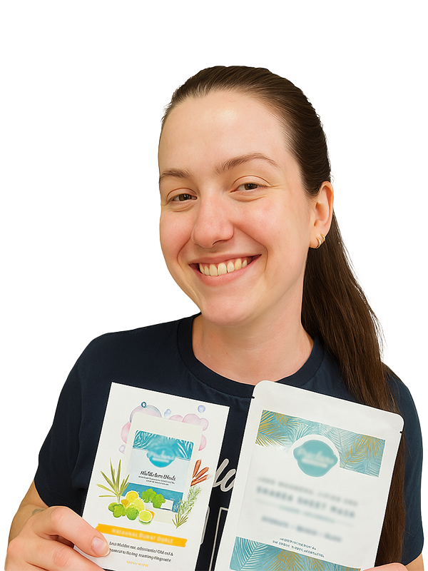 A Happy Namaste Skincare &Amp; Wellness Class Participant In Las Vegas, Proudly Holding Skincare Products After A Session.